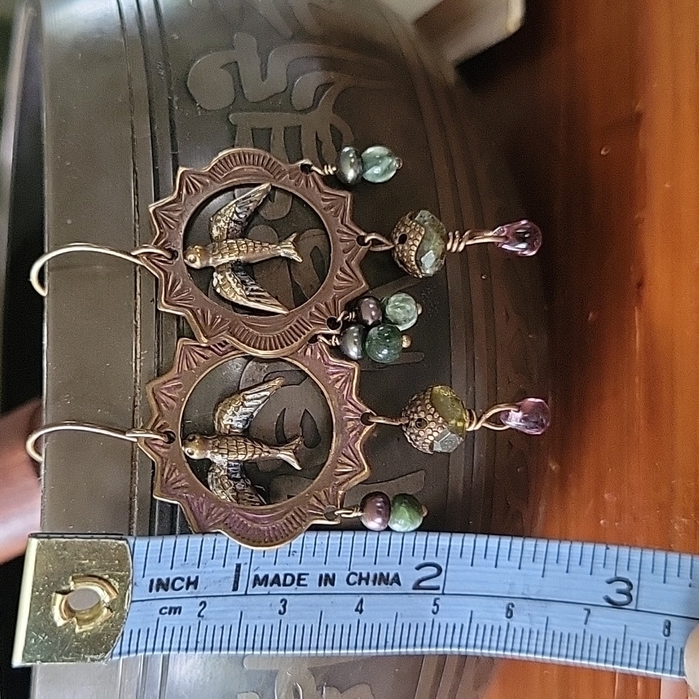 Flying into Light Bird Sunburst Ring Beaded Mini Chandelier Earrings - Picture 8 of 12